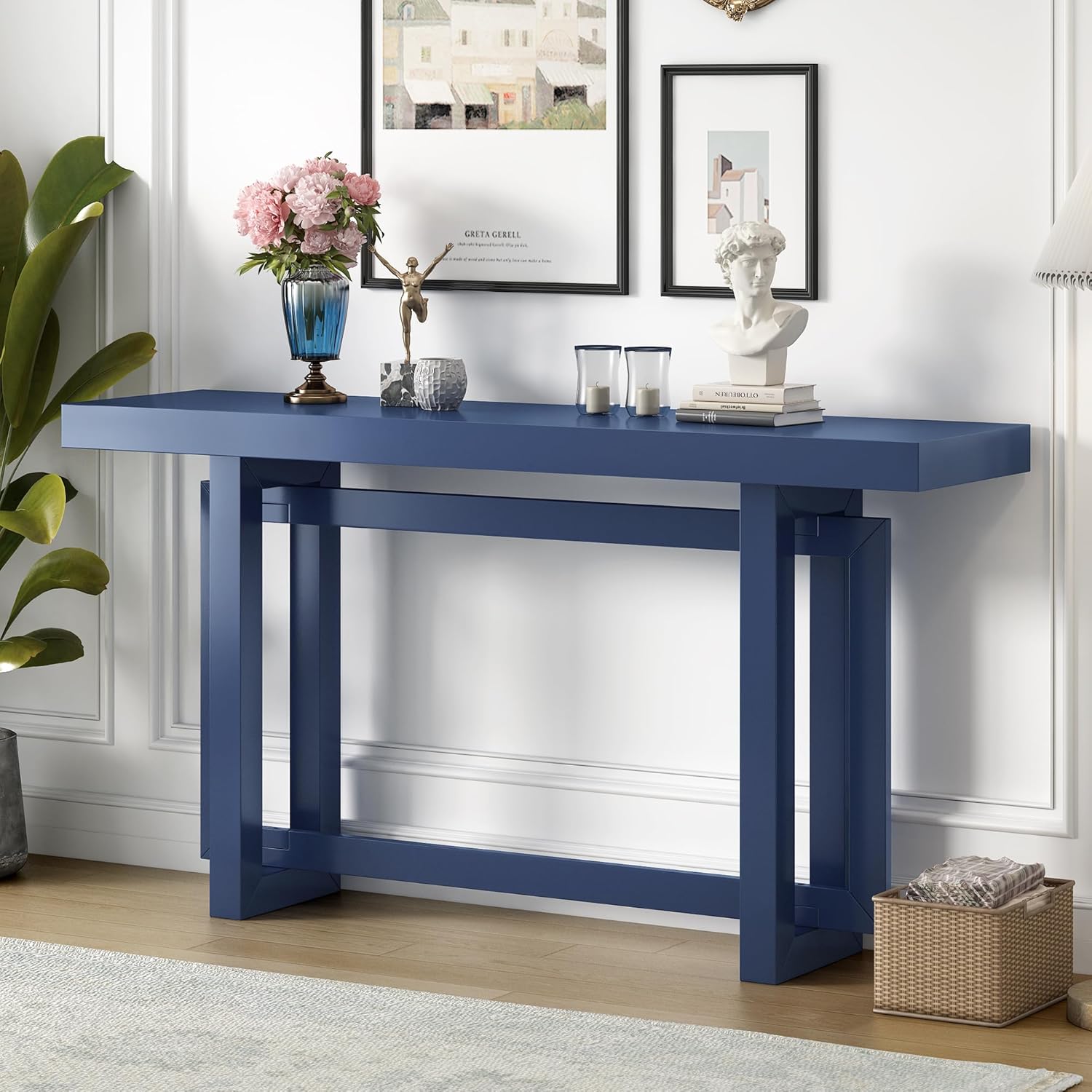 U_STYLE Contemporary Console Table with Wood Top, Extra Long Entryway Table for Entryway, Hallway, Living Room, Foyer, Corridor (Navy Blue)
