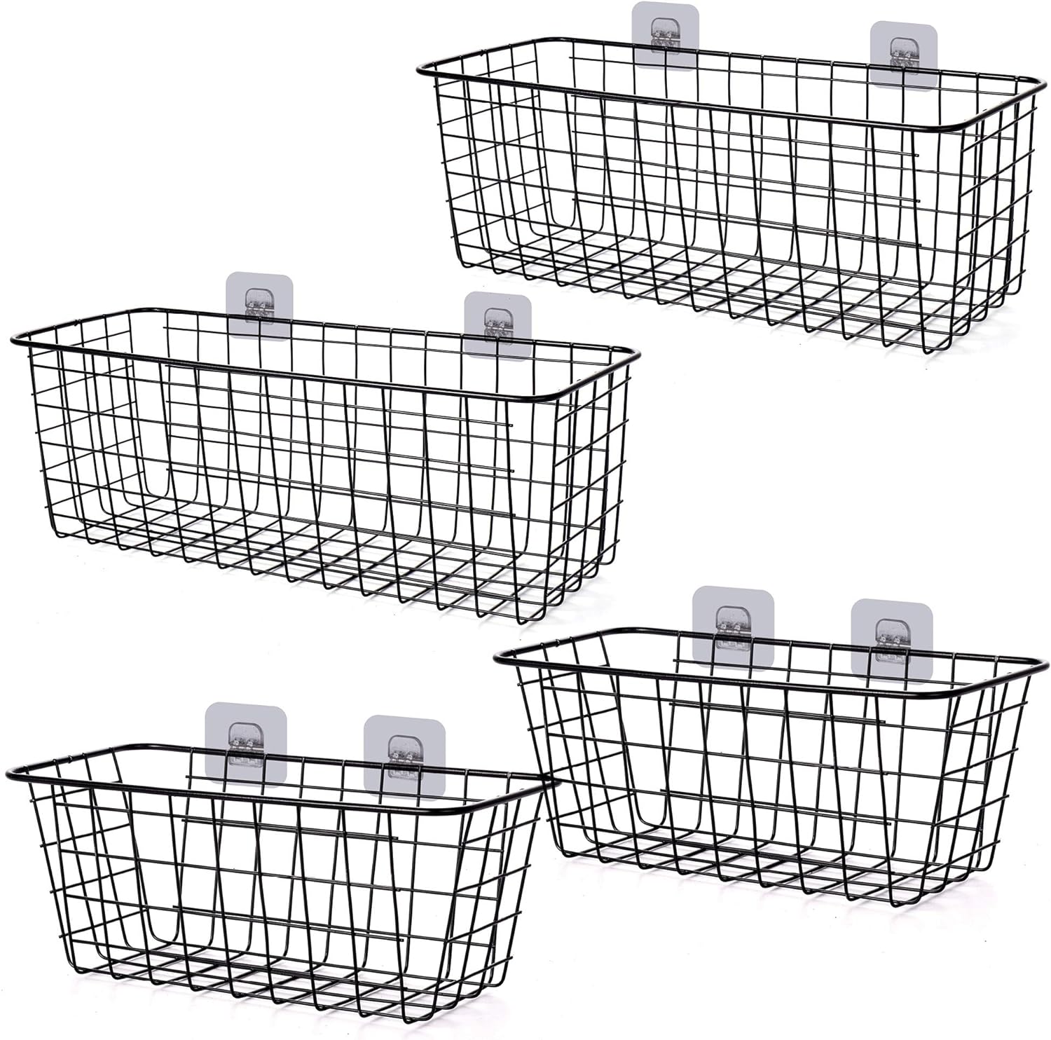 4 Pack Wire Storage Baskets Household Metal Wall-Mounted Containers Organizer Bins for Kitchen Bathroom Freezer Pantry Closet Laundry Room Cabinets Garage Shelf, 2 Large 2 Medium