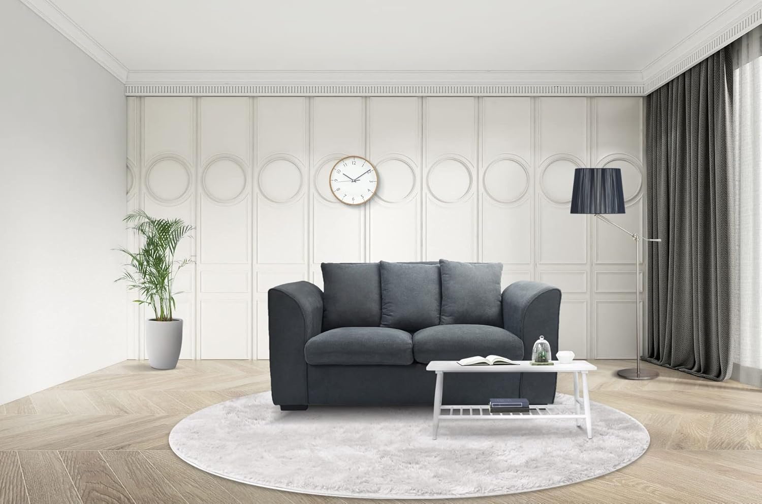 Modern Design Double Sofa Dark Grey Suitable for Living Room and Bedroom