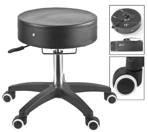Master Massage Glider Ergonomic Round Swivel Adjustable Rolling Hydraulic Stool Barber Dental Chair in Black for Therapist, Clinic, Tattoo, Spas, Facial, Beauty, Lash, Salons, Home, Studio, Office
