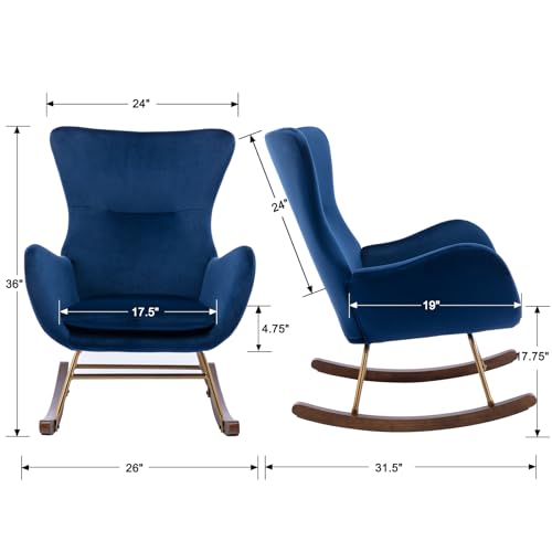 Upholstered Rocking Chair, Modern Velvet Fabric Living Room Accent Chair Nursery Glider Rocker Comfy Armchair for Lounge/Bedroom/Reception, Blue