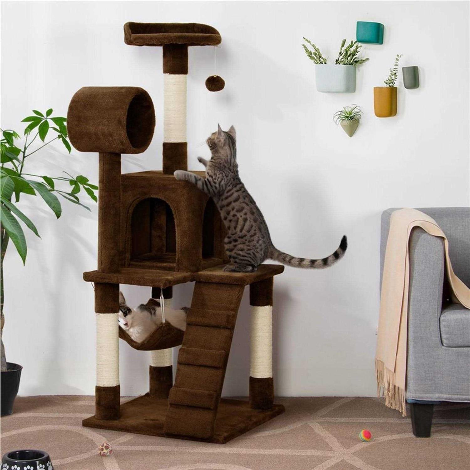 Yaheetech 51-in Plush Multi-Cat Kitten Tree & Condo - Pet Supplies online store
