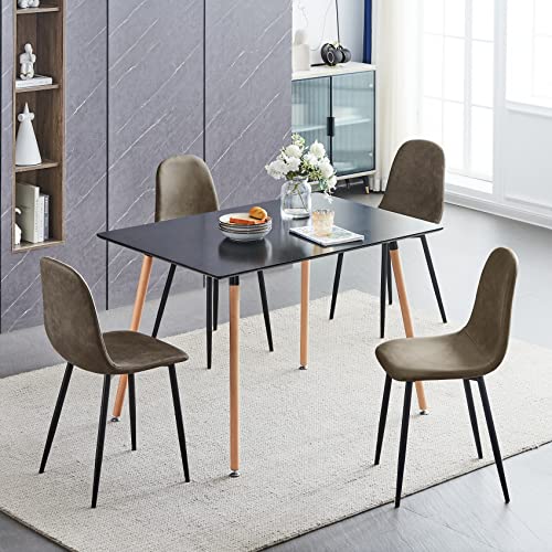FurnitureR Modern Mid Century Leathaire Upholstered Kitchen Dining Chair Set of 2, Armless Leisure Accent Chair with Black Metal Legs Space Saving for Dining Kitchen Living Room, Grey, 2PCS