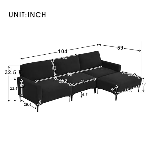U-shaped Chaise Lounge,Fabric Sectional Sofa 3 Pillows, 7-Seat Couches Modern Minimalist Furniture Set,for Living Room, Apartment, Office,Beige
