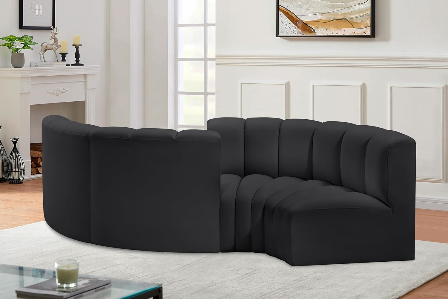 Meridian Furniture Arc Collection Modern | Contemporary Sofa with Soft Vegan Leather, Deep Channel Tufting, Modular, 102