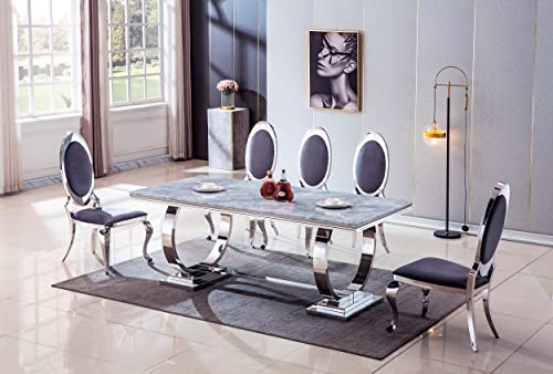 Modern Dining Chair Set of 6 Luxury Upholstered Leatherette Dining Side Chair Vanity Chair Living Room Chairs w/Oval Back & Stainless Steel Legs for Kitchen Dining Room Bedroom (White+Gold)