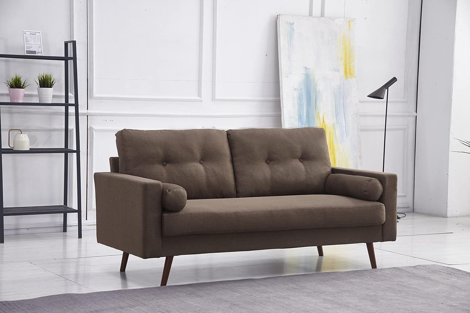 Modern Loveseat Sofa, Mid Century 2-Seat Sofa Couch Furniture with Solid Wood Legs for Living Room, Bedroom, Apartment/Easy, Tool-Free Assembly Love Seat Couch (Loveseat, Brown)