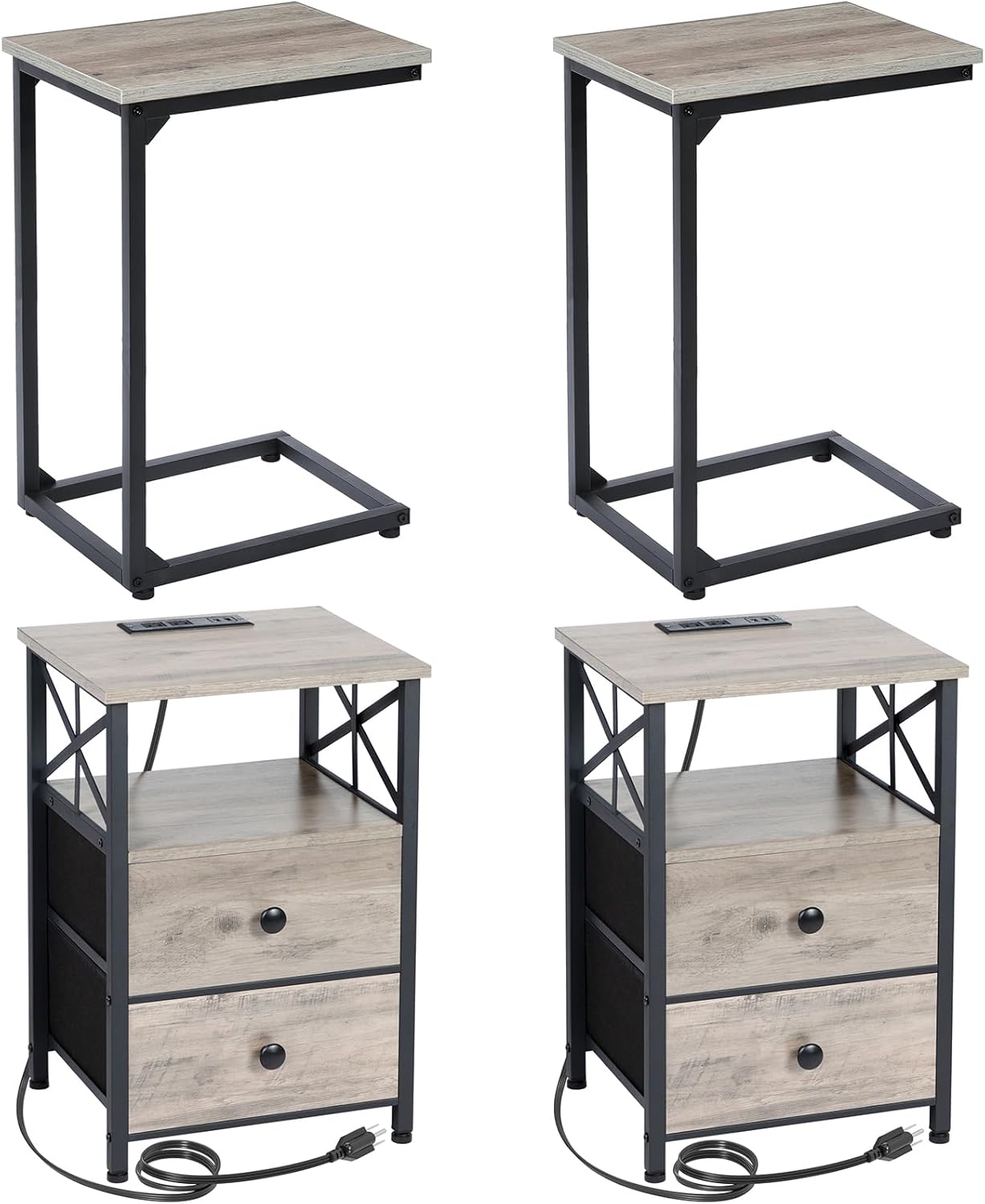 AMHANCIBLE C Shaped End Table Set of 2, End Table with Charging Station