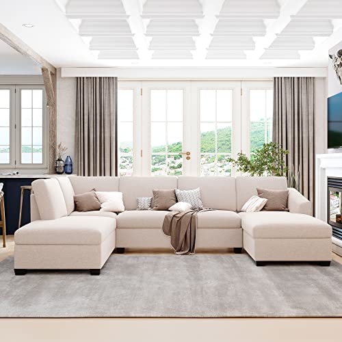 Modern Large U-Shape Sectional Sofa, Double Extra Wide Chaise Lounge Couch, Beige Sofas & Couches for Living Room