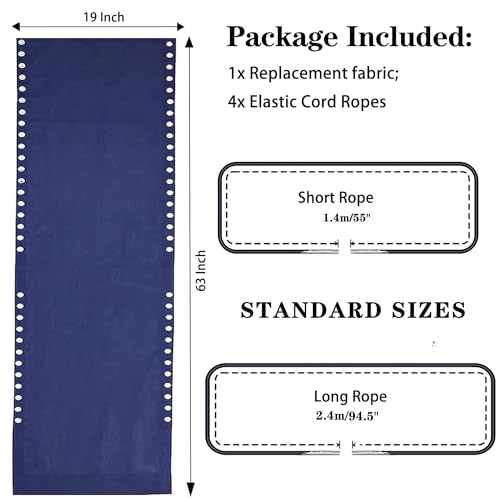 Zero Gravity Chair Replacement Fabric with Bungee Cord Kit, 19 Inch Wide Repair Cloth with Replacement Cord for Anti Gravity Chairs Outdoor Recliner Patio Lounge Chair Lawn Beach Sling Chair, Blue