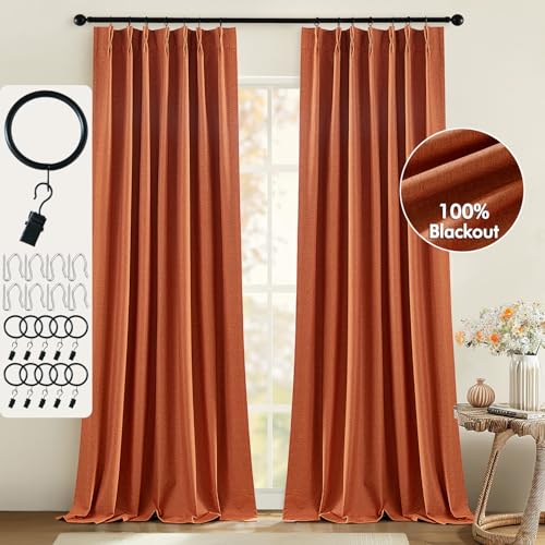 MIULEE 100% Blackout Curtains for Bedroom 84 Inches Long 2 Panels Set-Pinch Pleat/Back Tab/Clip Rings Linen Thermal Insulated Black Out Pleated Light Blocking Window Drapes for Living Room, Light Grey