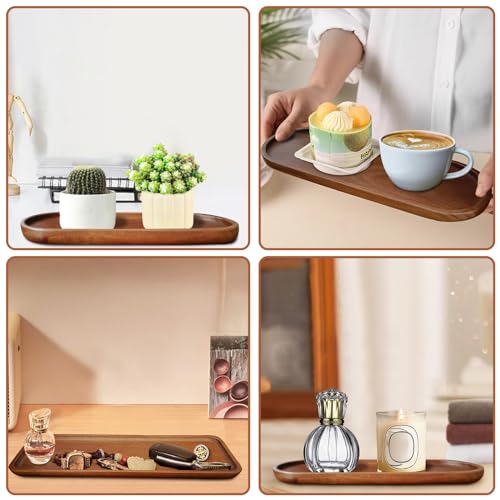 Set of 5 Acacia Wooden Trays Oval Serving Tray Wooden Rectangular Plate Fruit Salad Cheese Tray Coffee Tray Appetizer Decorative Tray Bathroom CountertopWooden Tray Bench Tray (Rectangular 5Pc)