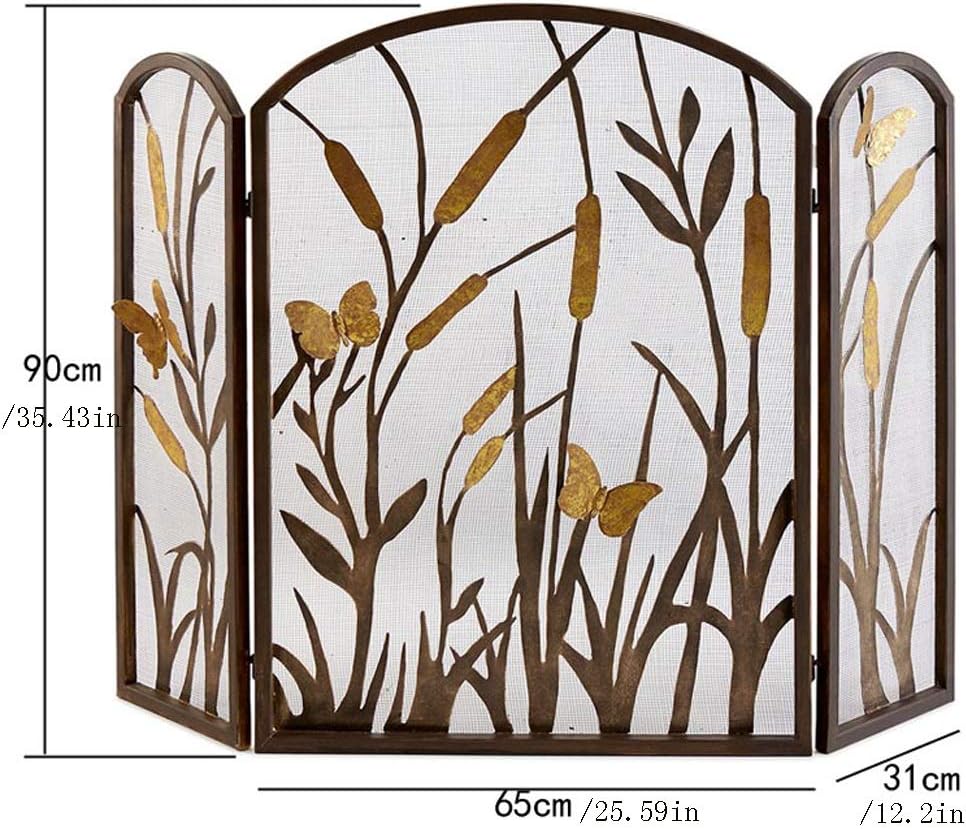 Fire Screen American Handcrafted Fireplace Screen with Net Butterfly Cattail Decorative Mantelpiece Hollow Partition Spark Fire Guard