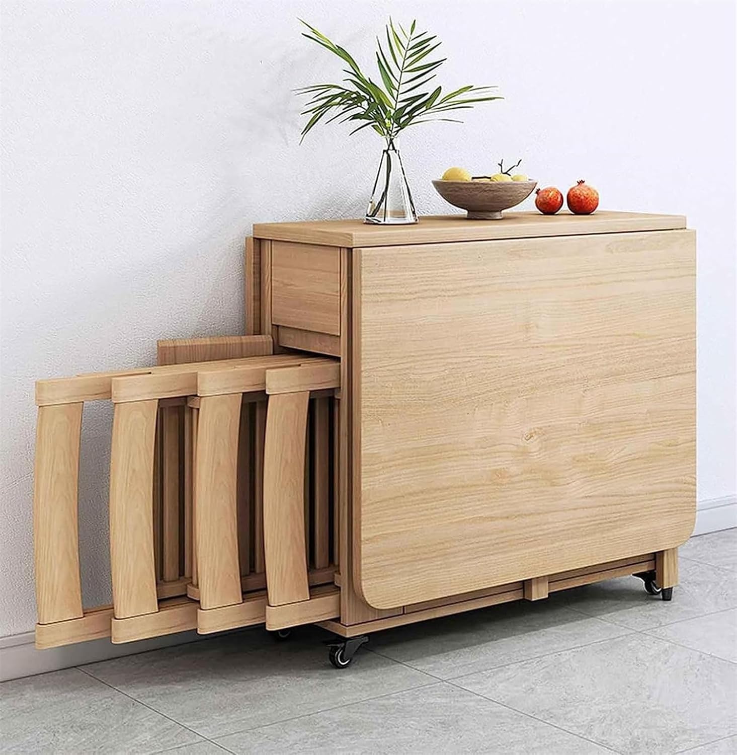 Solid Wood Folding Dining Table Set,1.4m Butterfly Drop Leaf Dining Table with 4 Folding Chairs,Single Drawer Suitable for Dining Rooms