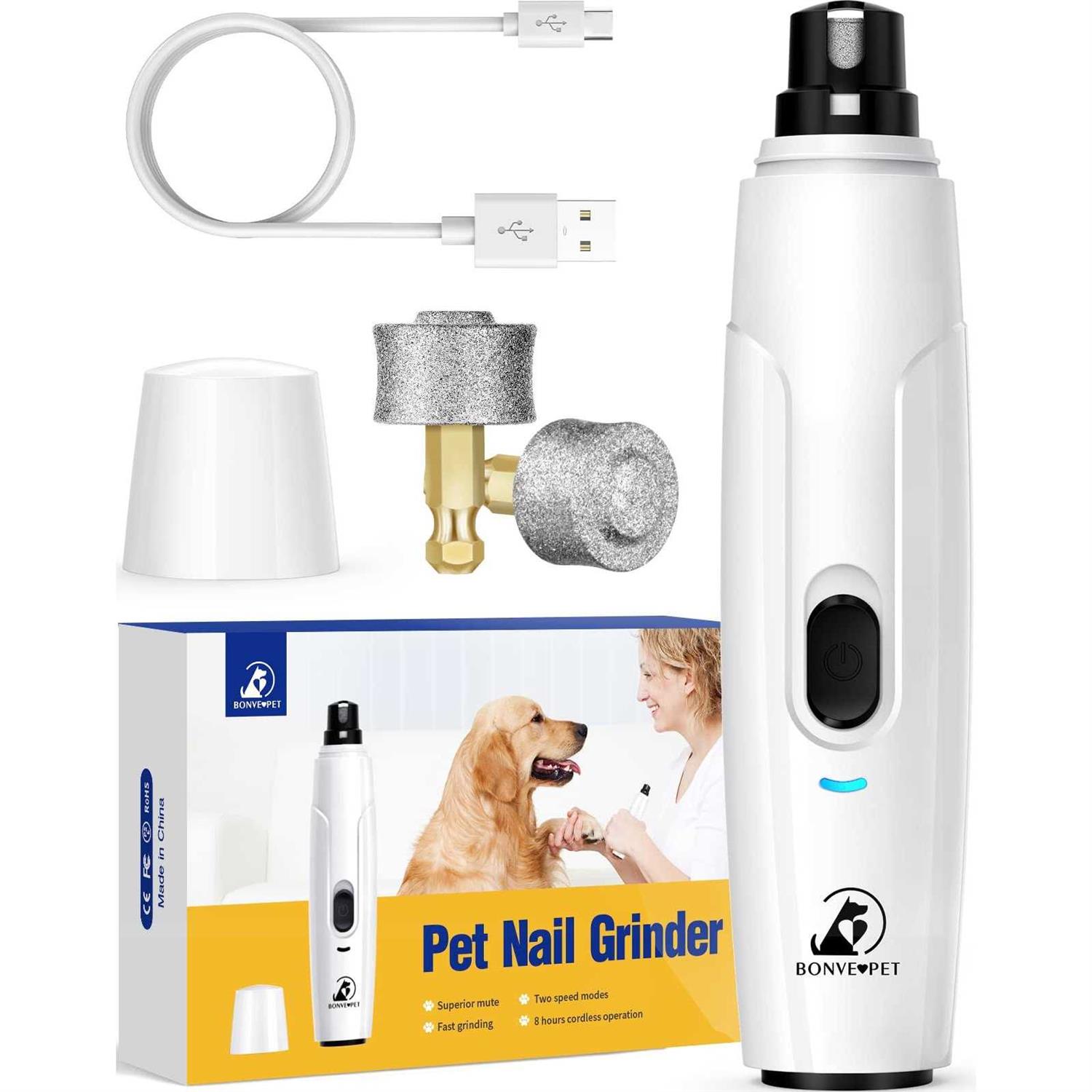 Bonve Pet Dog Nail Grinder Upgraded Cat Dog Nail Trimmers Super Quiet Dog Nail Clipper with 2 Grinding Wheels - Pet Supplies online store