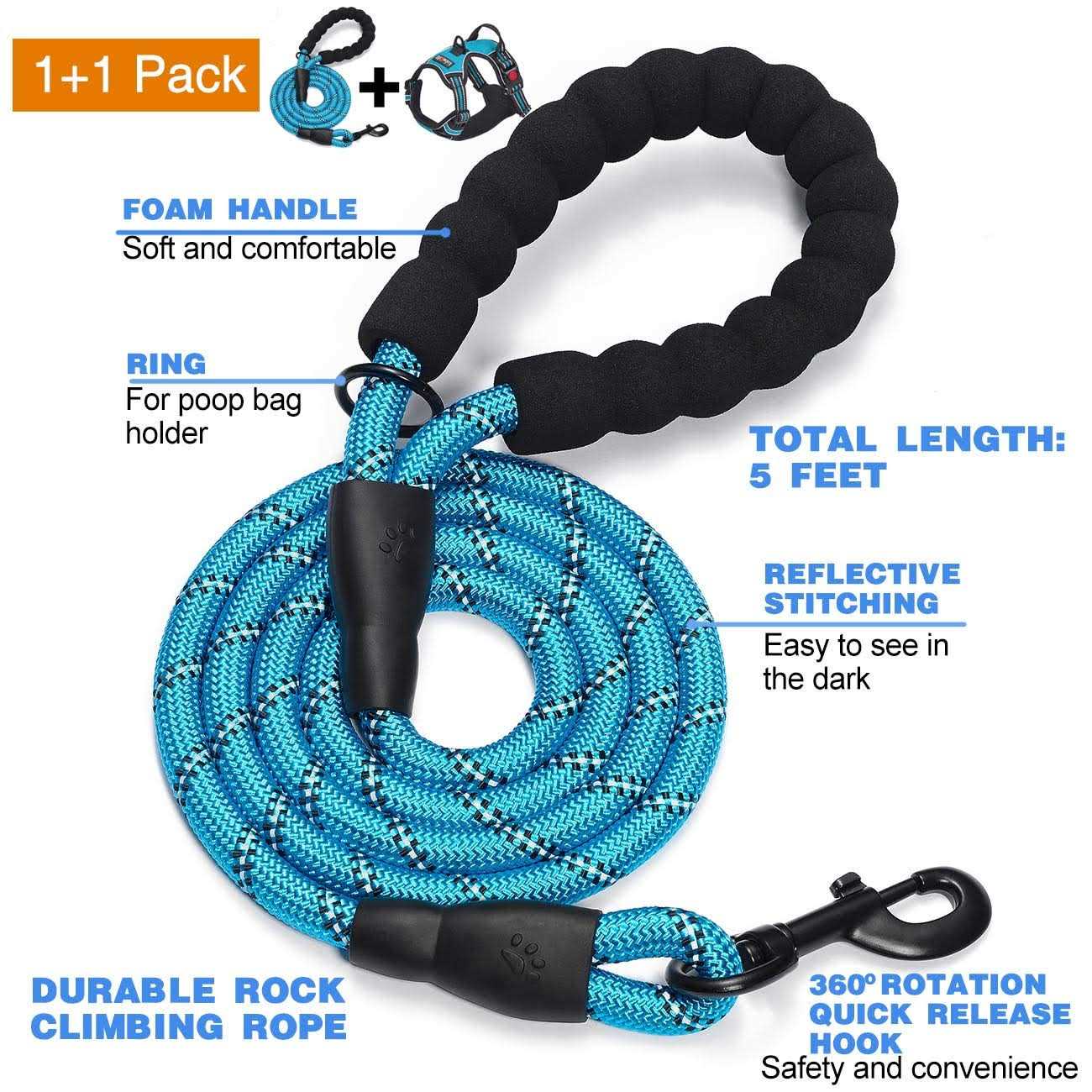 tobeDRI No Pull Dog Harness Adjustable Reflective Oxford Easy Control Medium Large Harness with A Free Heavy Duty 5ft Dog Leash - Pet Supplies online store