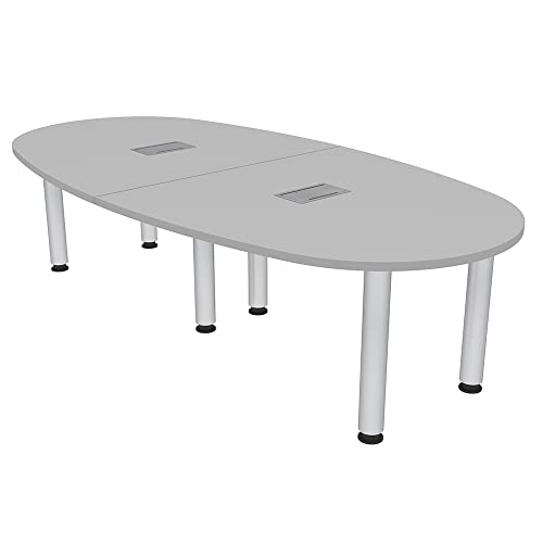 8' Boat-Oval Shaped Conference Table with Silver Post Legs | Harmony Series | 8 Person Table | Blonde Surfside Ash