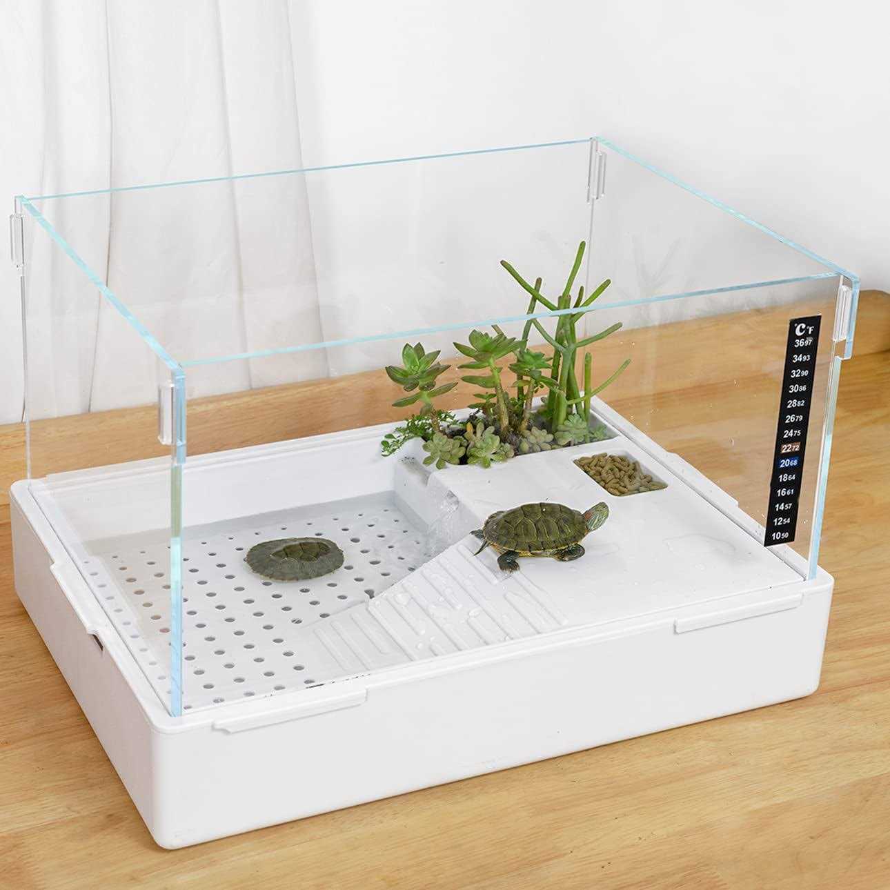 Turtle Tank with Adjustable Water Pump Filter, Full View Visually Tortoise Aquarium Habitat, Easy Changing Water and Clean for Small Amphibious - Pet Supplies online store