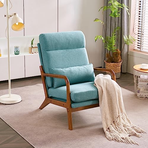 High Back Solid Wood Armchair for Living Room,Bronzing Cloth Lounge Chair Indoor with Wood Legs and Soft Cushion, Modern Accent Chair for Bedroom,Apartment, Office, Rust