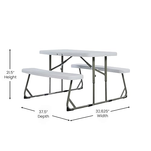 BizChair Easy-Fold Kids Outdoor Picnic Table and Benches - Commercial Grade Folding Plastic Play Table - Recommended for up to Age 5 - White