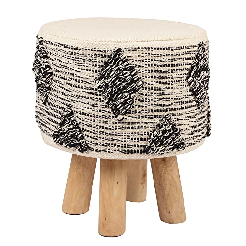 Round Foldable Ottoman Foot Stool Handmade Wooden 4 Legs Stylish Foot Rest for Living Room & Bedroom Décor Soft Step Stool Ideal for Couch, Desk,or Extra Seating Ottoman Stool-13 (Pack of 1)