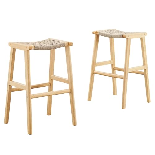 Modway Saoirse Woven Rope Wood Bar Stool - Set of 2 in Natural Natural