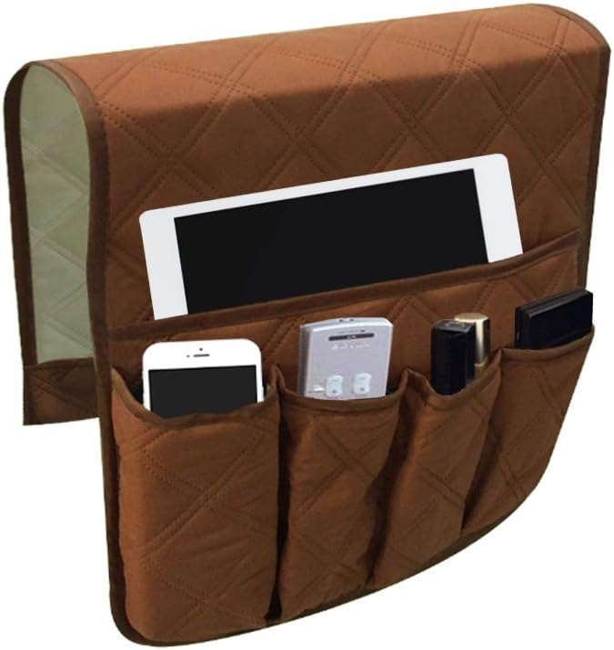 Sofa Chair Couch Armrest Organizer, 5 Pockets Anti-Slip Armchair Storage Bag, Fits for Tablet, Phone, Pad, Book, Magazines, TV Remote Control