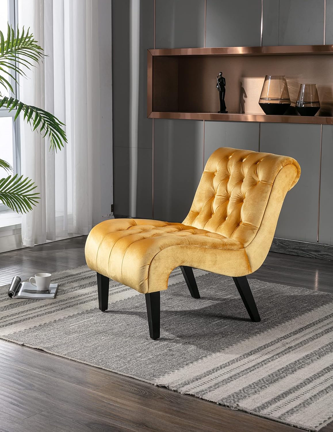 Accent Chair Modern Recliner Leisure Sofa Club Chair Reclining Reading Armchair Chaise Lounge Chair for Home Living Room Bedroom, Mustard