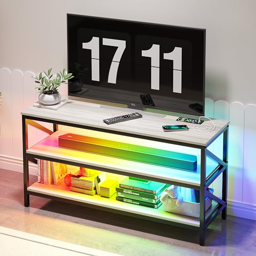 TV Stand for 55/60/65 Inches TV, Modern Entertainment Center with Auto Senso 24-Color RGB Lights/USB/Type-c/Wireless Charging Station, TV Console for Living Room, Bedroom (Brown)