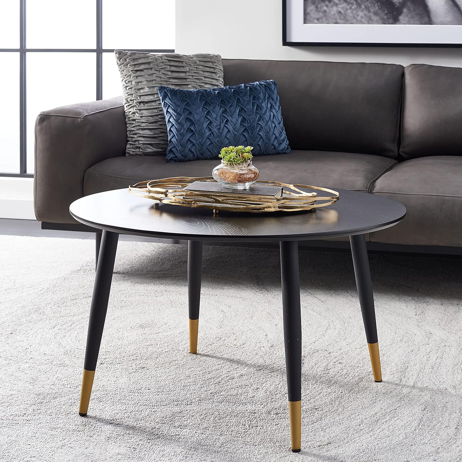 SAFAVIEH Home Collection Beck Mid-Century Modern Black/Gold Round Coffee Table