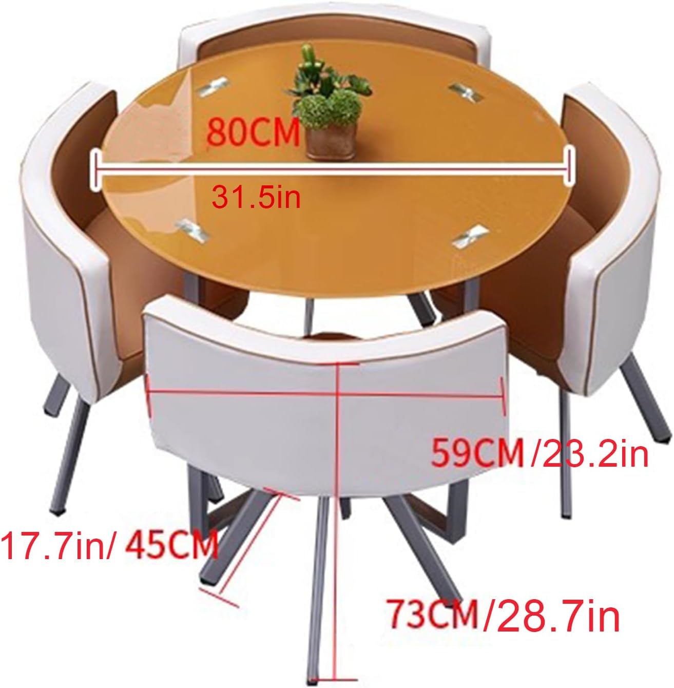 Tempered Glass Round Dining Table Set for 4, 5 Pieces Round/Square Clear Small Meeting Room Table Set,Modern 1 Table 4 Chairs Chair Set for Kitchen Lounge Living Room(D80xH73cm(D31.5xH28.7in), Pink)