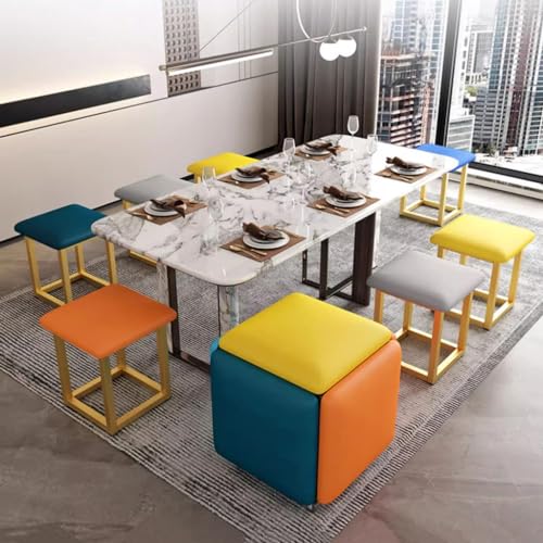 Leather Seating Cube 5 in 1 Stool with Swivel Casters Stackable Sofa Chair Nesting Ottoman Stool Movable Footstool Dressing Chair for Living Room Bedroom (Color : Yellow)