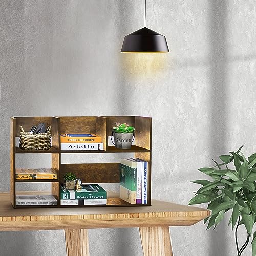 TY ARTS & CULTURE - Wood Desktop Storage Organizer Multipurpose Desk Bookshelf Case Display Large Shelf Rack Counter Top Bookcase for Office Home (Brown)