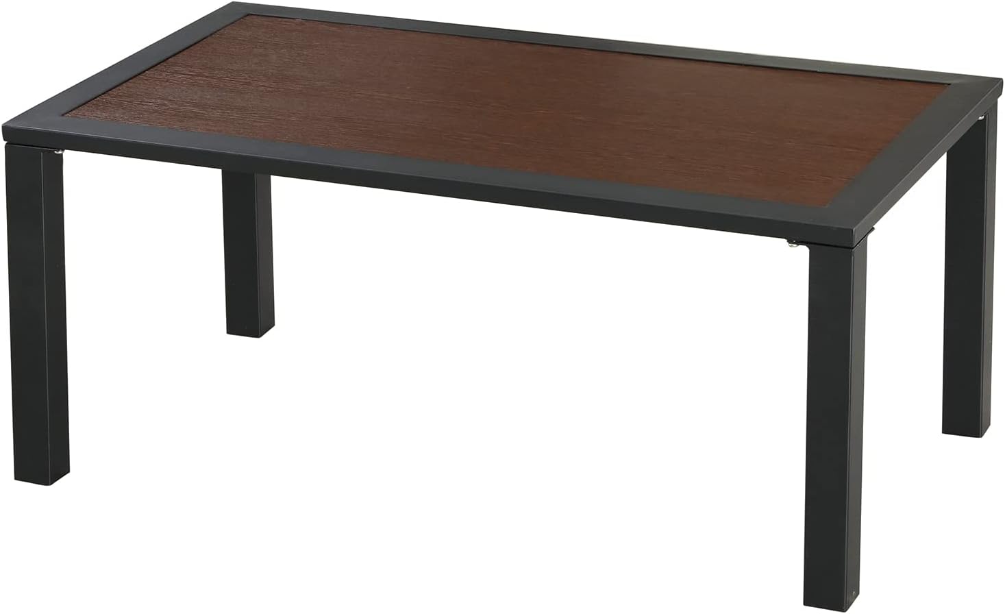LOKATSE HOME Outdoor Patio Rectangle Coffee Table with Metal Frame All Weather, Brown
