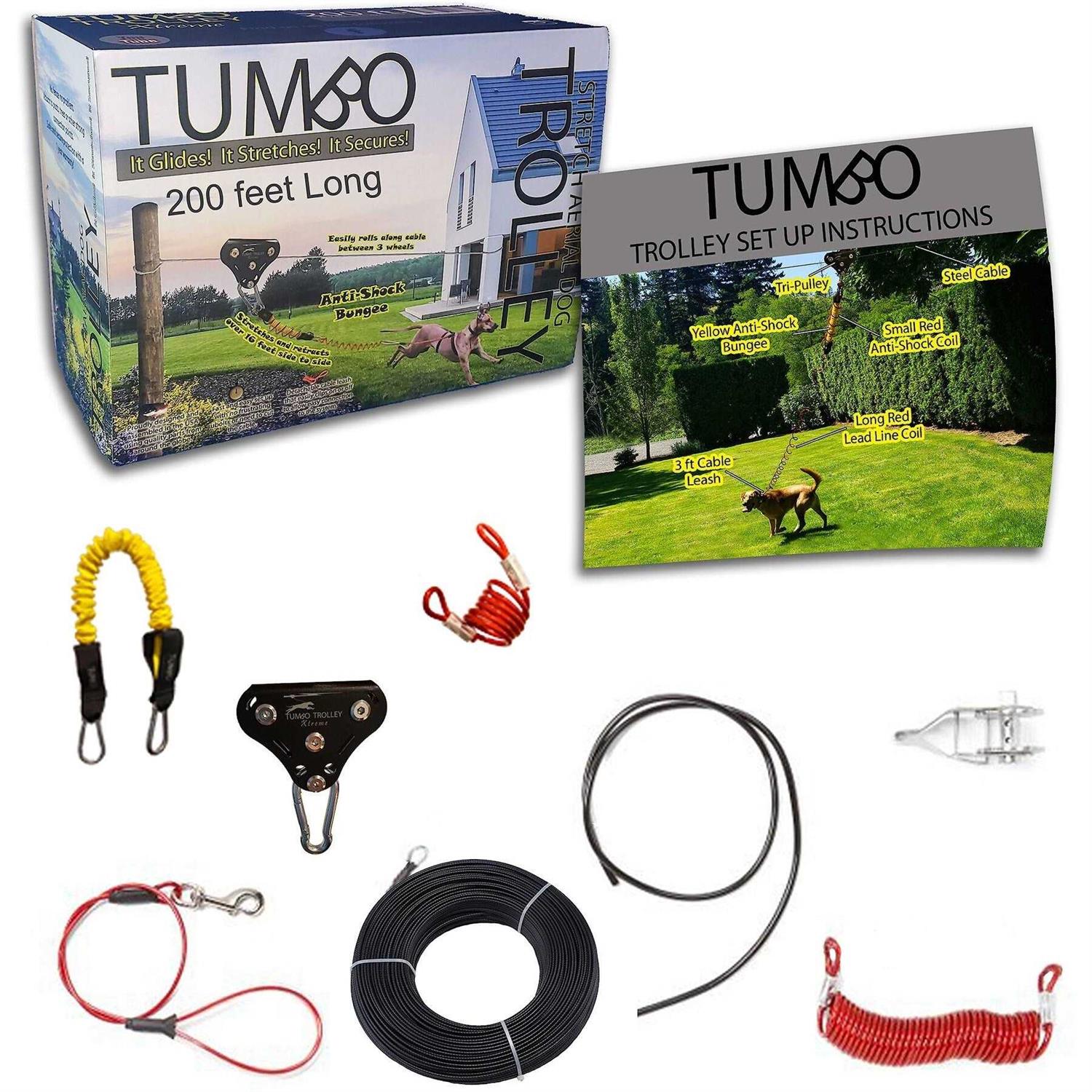 Tumbo Xtreme Trolley Anti-Shock Aerial Dog Runner for Yard - Pet Supplies online store