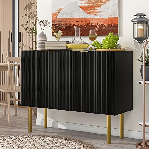 Harper & Bright Designs Modern Simple & Luxury Style Sideboard Particle Board & MDF Board Cabinet with Gold Metal Legs & Handles, Adjustable Shelves for Living Room, Dining Room (White)