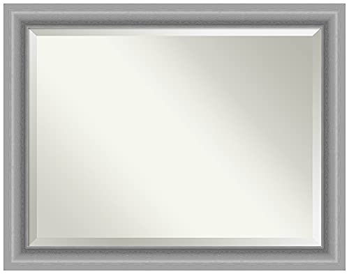Amanti Art Bathroom Mirror, Peak Polished Nickel Narrow Wall Mirror for use as Bathroom Vanity Mirror Over Sink (28.5 x 40.5 in.) Beveled Mirror, Silver Mirror, Traditional Mirror from WI, USA