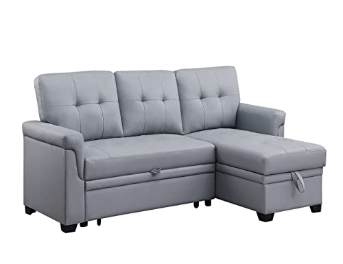 Lorient Reversible Sleeper Sectional with Storage Chaise in Vegan Leather (Gray)