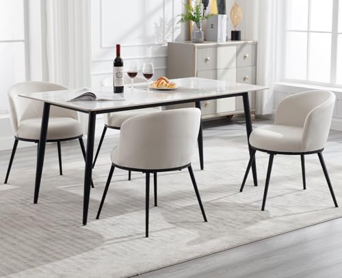 Kmax Modern Dining Chairs Set of 4 Velvet Side Chairs Upholstered Barrel Chairs Sturdy Metal Legs for Kitchen Dining Room Living Room, Beige