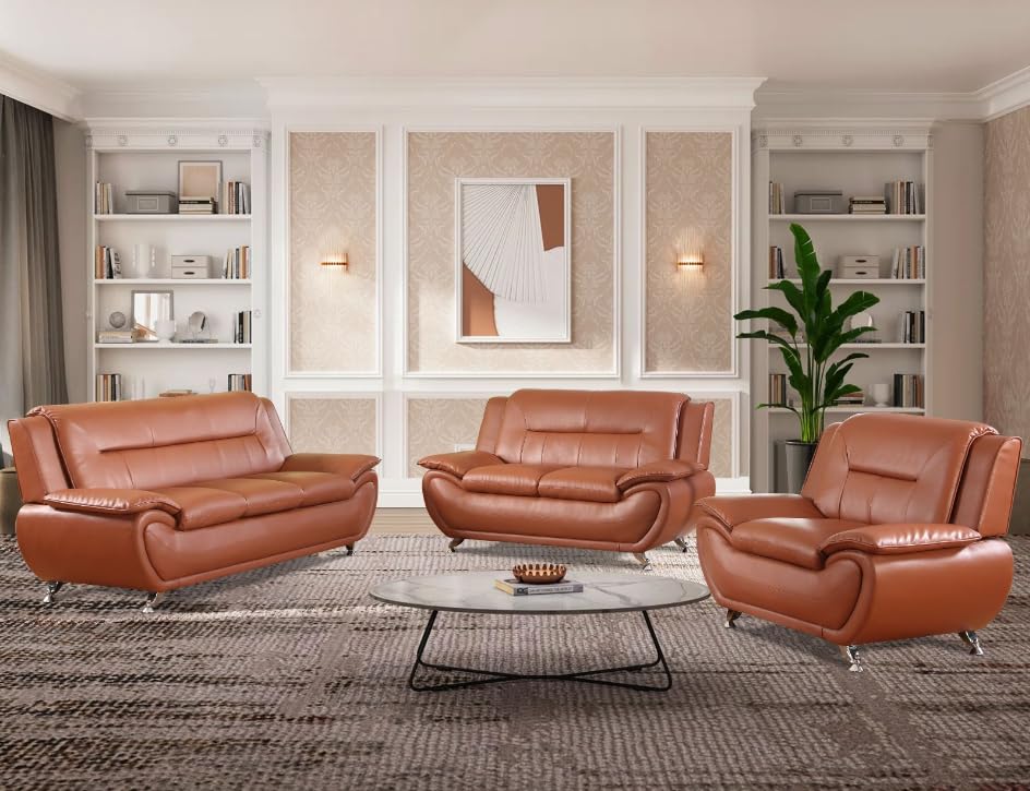 Contemporary Living Room Furniture Set, Faux Leather Sofa Set for Living Room/House/Bedroom/Office/Apartment (Creamy White, Sofa,Loveseat), F45&F46