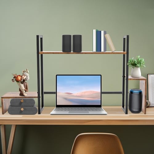 Computer Desktop Bookshelf, 2-Tier Countertop Hutch Display Shelf，Desk Storage Organizer，Multipurpose Desk Organizer for Home Office Dorm