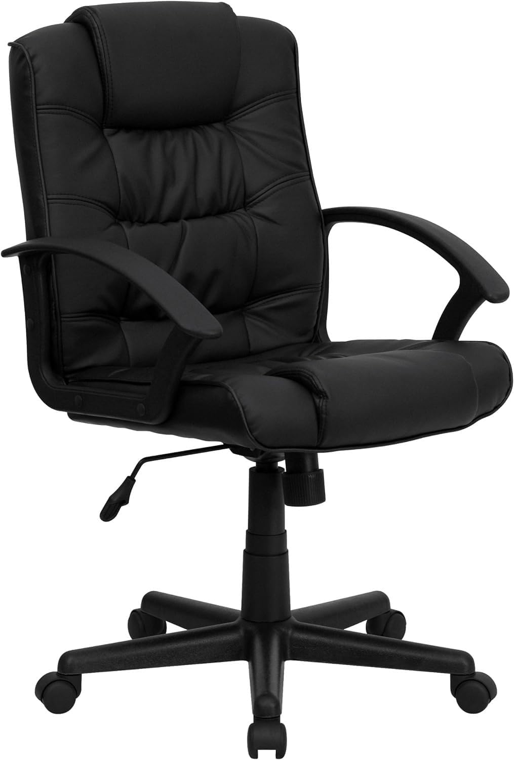 Mid-Back Black Swivel Task Office Chair with Arms, Office Chair with Arms, Mid Back Mesh Revolving Office Chair, Black, Black Nylon Base, Office Chair.