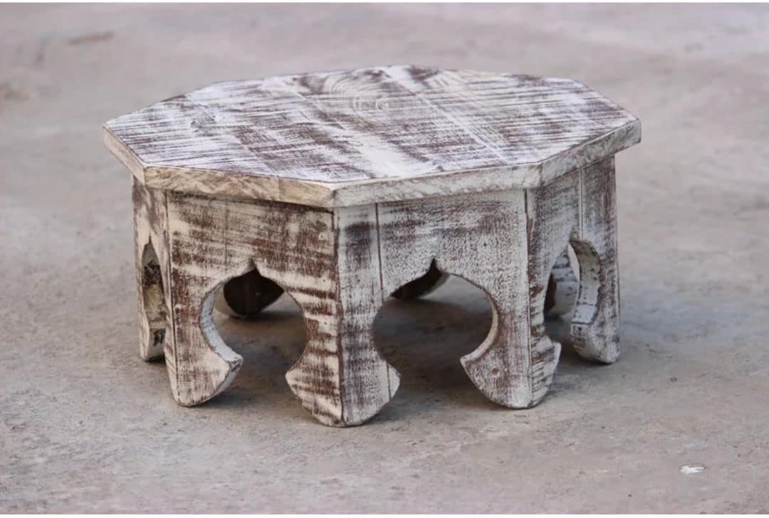 Hand Carved Handmade Wooden Round White Coffee Table | Centre Table | Living Room Furniture | Home Decor | Solid Mango Wood | Indian Furniture | Custom Design