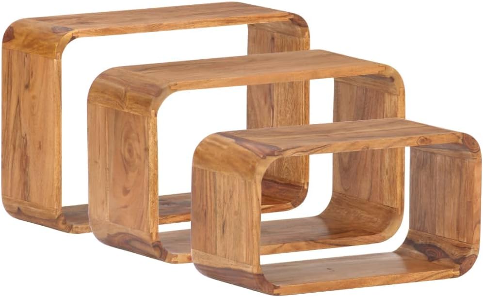 Side Tables 3 pcs Solid Acacia Wood Sheesham Finish,Set of Nesting Tables,Side Tables Sofa Tables Small Coffee Tables for Home,Office Use,Side Living Room Balcony Home and Office Coffee Tables