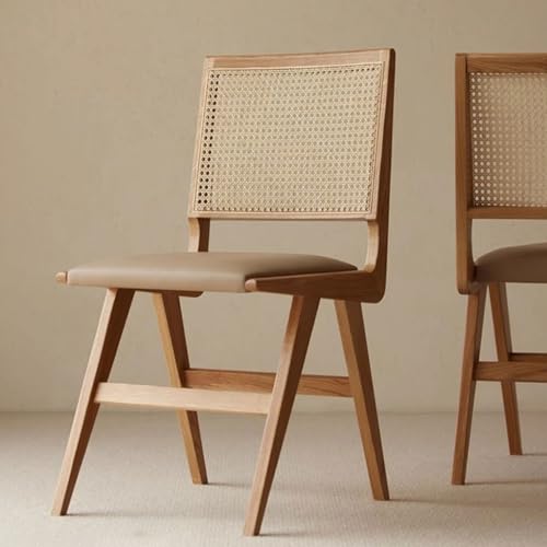 Office Chair Solid Wood Rattan Back Chair, Upholstered Kitchen Chair, Solid Wood Color Reading Chair, Suitable for Living Room and Balcony Office Computer Desk Chair