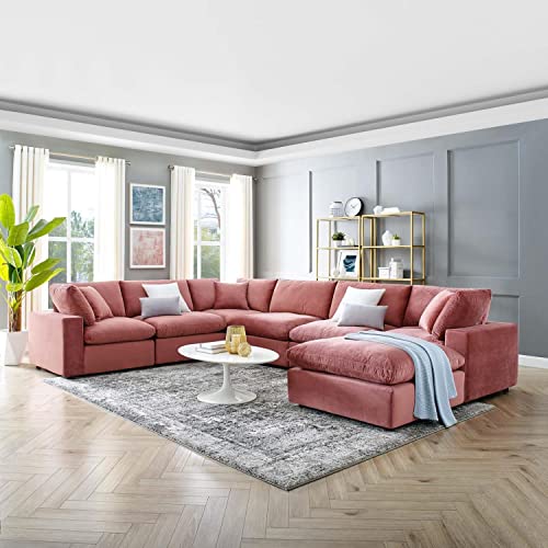 Modway Commix Modular Sofa, U Shaped Reclining Sectional, Green Performance Velvet