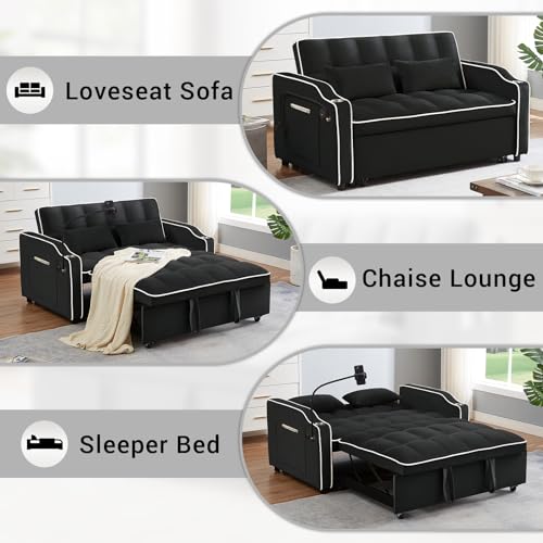 Convertible Couch, 3 in 1 Pull Out Sofa Bed with Adjustable Backrest Loveseat Sleeper with Storage and Pillows, Modern Recliner for Living Room Apartment Office, Pink