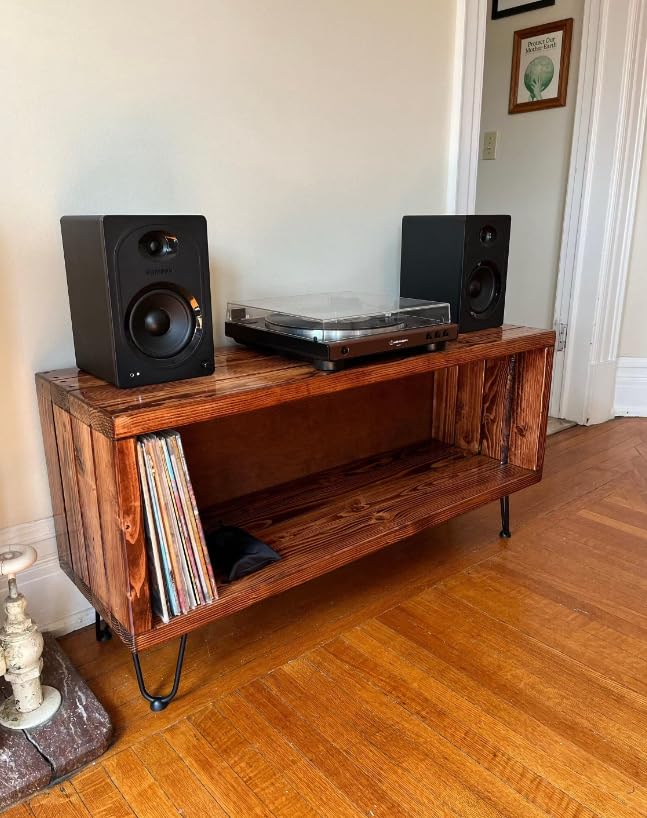 Vinyl Record Storage Furniture | Record Player Stand | Media Console | Tv Stand | Record LP Storage | Turntable Stand (65, Honey)