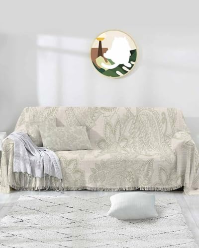 Botanical Blue Floral Sofa Cover Couch Covers for 2 Cushion Couch Loveseat Throw Cover with Tassel Washable Sofa Slipcover Vintage Flowers Leaves Texture Beige Couch Protector for Dog Pet 71