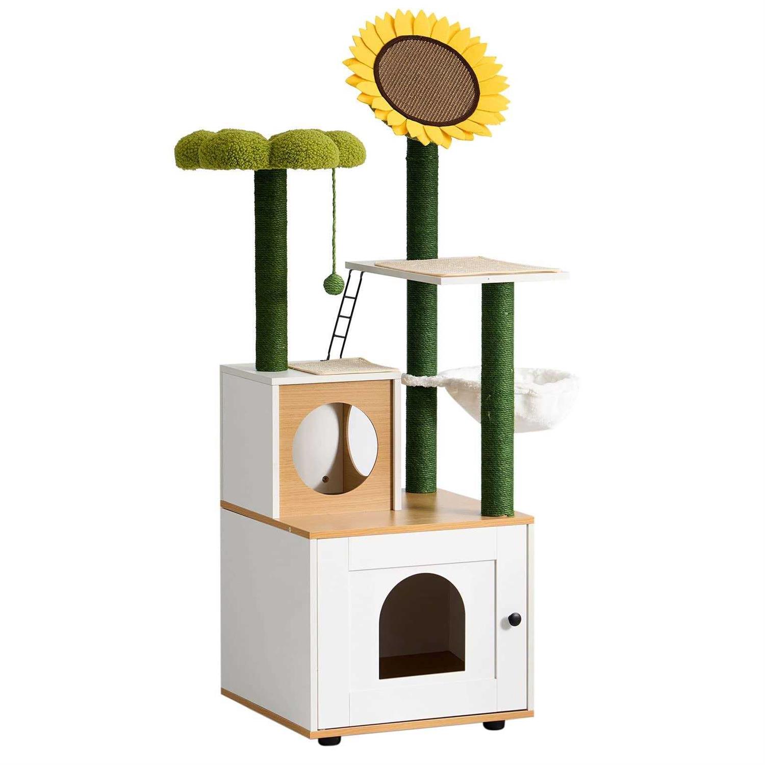 soges Cat Tree with Litter Box Enclosure, Hidden Cat Washroom with Scratching Posts, Cat Tree Tower with Cat Condo and Hammock - Pet Supplies online store